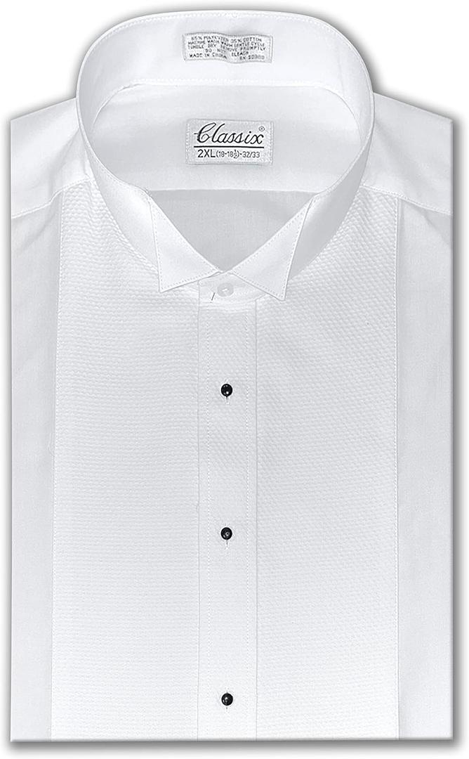 Men's Pique Wing Collar Tuxedo Shirt, Convertible Cuffs, 17.5" Neck 37" Sleeve