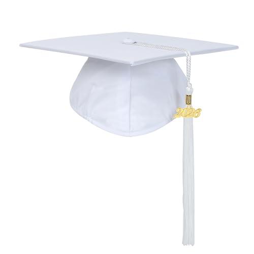 2 FtyFty Unisex Adult Matte Graduation Cap with Tassel Year Charm (White)