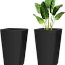 Briwooody Set of 2 15.75 Inch Large Taper Planters Outdoor Indoor Tall Resin Flower Pots with Drainage Holes Modern for Front Door Patio Backyard Plants(Black), 16 Inch