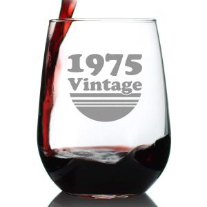 Bevvee Vintage 1975 Stemless Wine Glass - 50th Birthday Gifts for Women & Men Turning 50 - Bday Party Decor - Large 17 oz
