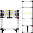 Telescoping Ladder 6.5 FT, Aluminum Extension Ladder with Triangular Stabilizers, 330 lbs Capacity, Portable Collapsible Ladder for RV, Home; Silver
