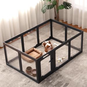 Acrylic Dog Playpen Indoor, Clear Dog Play Pen for Puppies and Small Dogs, Easy Assembly & Clean Puppy Pen (23.6", 10 Panels, Black)