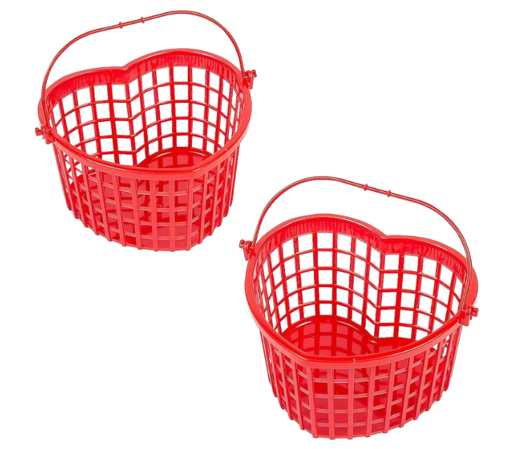 12 Set Valentine's Day Heart Baskets Hollowed Plastic Storage Baskets with Handles for Gift Organizing Home Office Kitchen Birthday Party