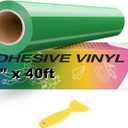 HTVRONT Green Permanent Vinyl, 12" x 40 FT Green Adhesive Vinyl Roll for All Cutting Machine, Silhouette, Cameo Cutters, Signs, Scrapbooking, Craft, Die Cutters (Glossy Green)