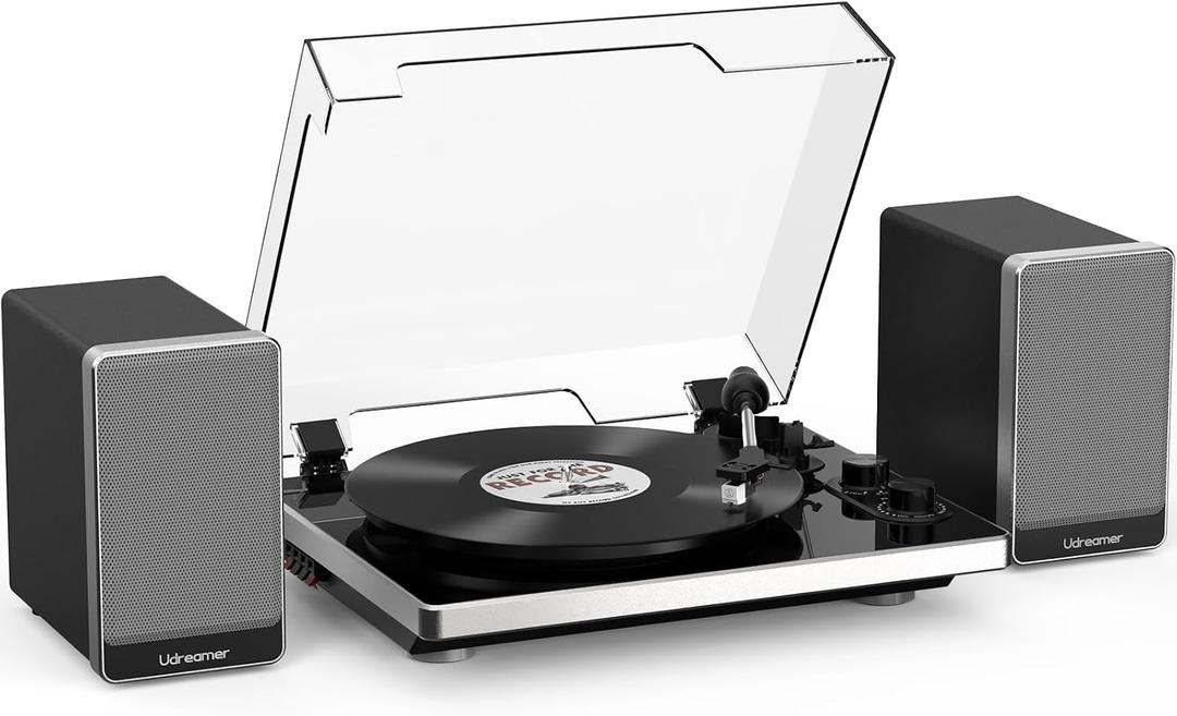 Viny Record Player with 2 External Speakers and 2 Bluetooth Modes,Turntable with ATN-3600 Stylus,Pitch,USB Recording,RCA and AUTO Stop for Vinyl Records