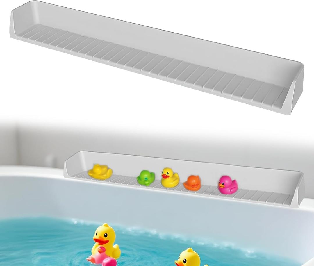 31-inch Silicone Bathtub Shelf with Strong Suction Cups | Extended Splash Guard & Toy Holder | Waterproof Bath Tub Organizer Tray to Prevent Spills, Matte Finish, Easy Storage