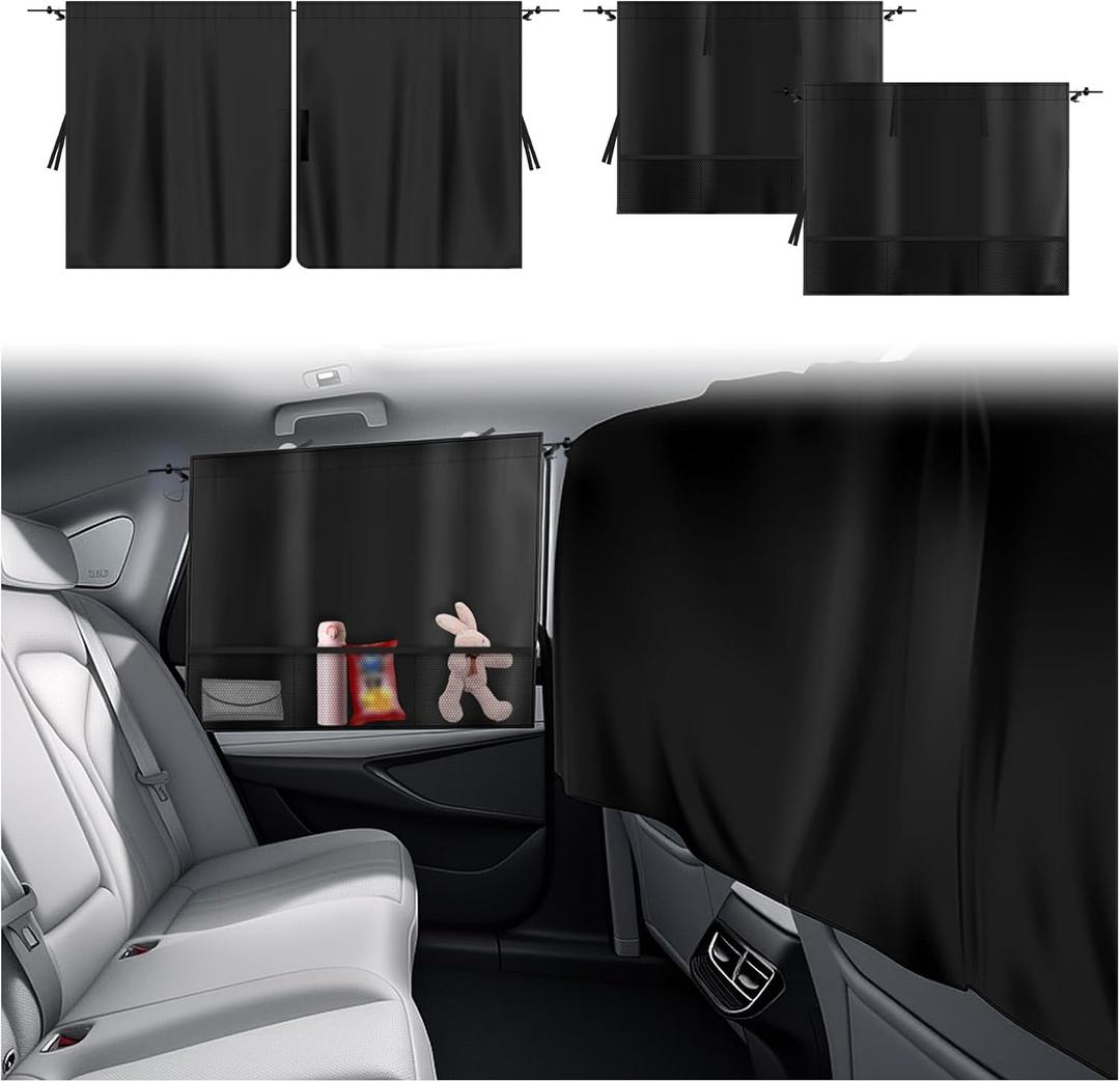 3PCS Upgraded Rear Car Window Shades,2PCS Window Shade for Car & 1PC Cars Privacy Curtain with Storage Pockets,Essential Windows Cars Shades for Sun Shading & Privacy Protection