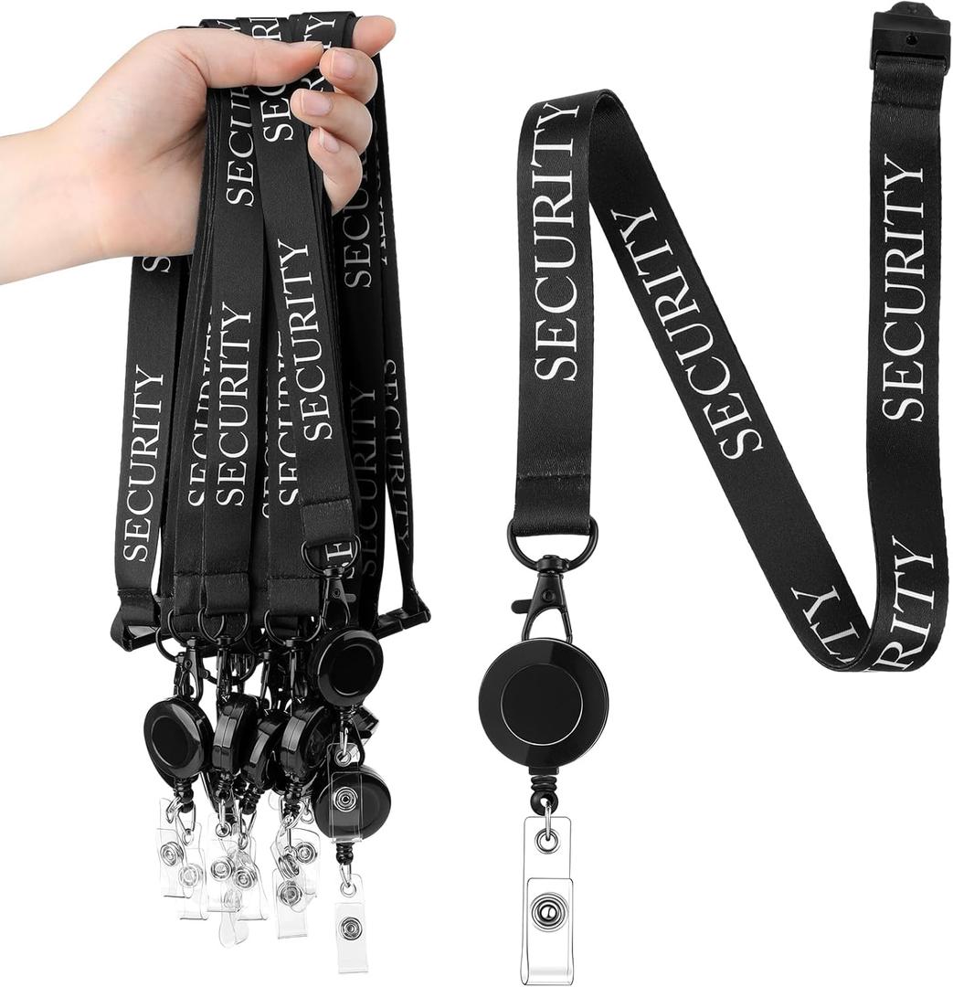 Tenceur 12 Sets Security Lanyards Black Security Badge Team Breakaway Lanyards with Retractable ID Holder for Officer Bouncer Guard Staff Men Women