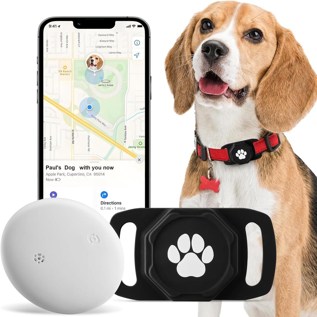 Smart Pet Tracker for Collar - Dog Trackers Pet Location Tracker with Holder, No Monthly Fee, Compatible with Apple Airtag Find My (iOS Only, Not for Android), Anti-Lost Device for Pets, Bag Straps (Black)