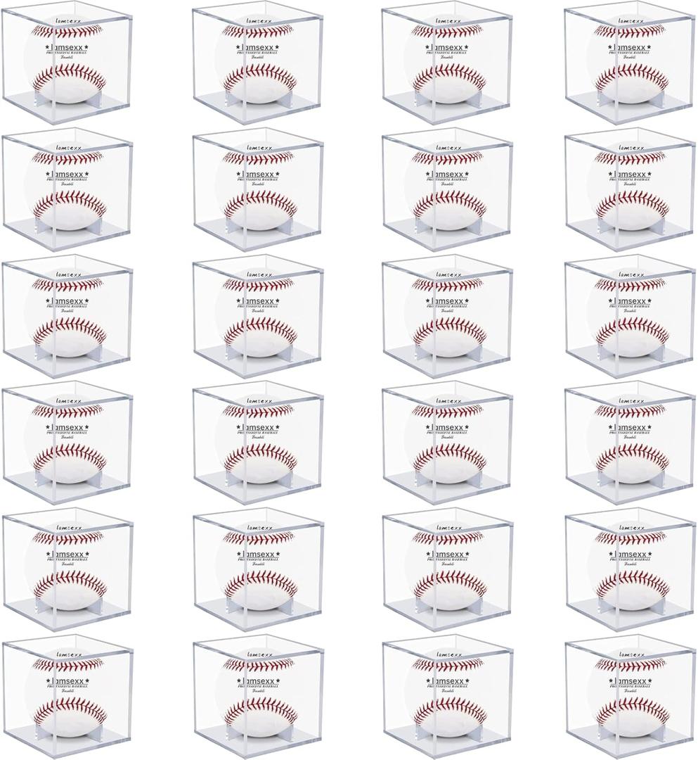 24 Pack Baseball Display Case, UV Protected Acrylic Boxes for Display,Clear Display Case Baseball Cube Memorabilia Showcase Autograph Ball Protector