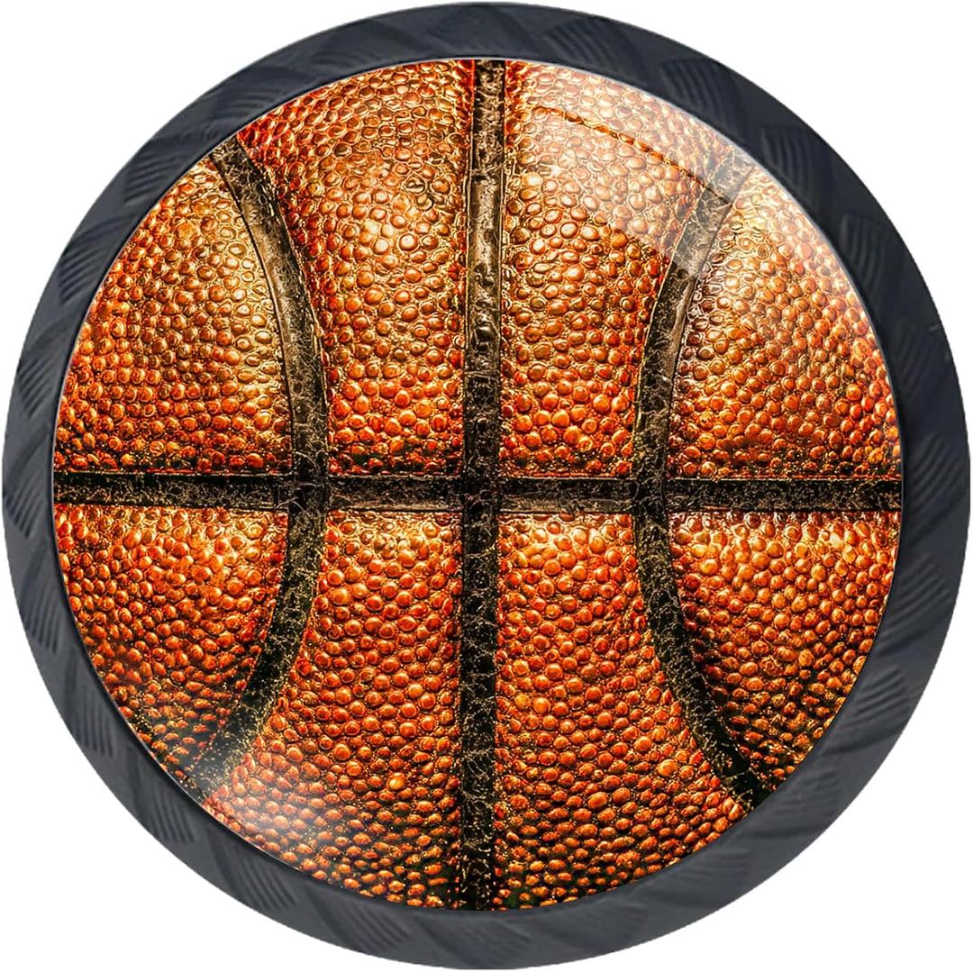 4 Pack Basketball Kitchen Cabinet Knobs Round Drawer Pulls Dresser Cupboard Door Handles (1.37"L x 1.1"W)