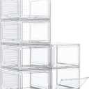 Thickened Clear Shoe Storage Organizer with Magnetic Door, Sturdy Stackable Shoe Boxes for Closet, Collapsible Space-Saving Shoe Rack for Sneakers & Boots, Plastic Shoe Cabinet Box Set, 6 Pack, White