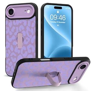 Jefonha Compatible with iPhone Air Case with Finger Hand Strap Kickstand, Trendy Cool Leopard Cheetah Print Phone Case for Women Men, Full Camera Protection Shockproof Protective Cover, Purple