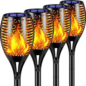 TomCare Solar Lights Outdoor 99 LED Higher & Larger Flickering Flame Solar Torch Lights 43" Waterproof Outdoor Lighting Solar Powered Pathway Lights Christmas Decorations for Garden Patio Yard, 4Pack (Black)