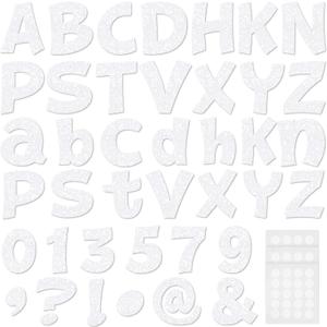 Colarr 216 Pcs Glitter Bulletin Board Letters for Classroom Number Alphabet Punctuation Symbol Cutout 4'' Die-Cut Poster Letter with Adhesive Dot School Party Holiday Decor Display(Iridescence White)