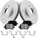 Front Brake Kit Compatible with 1997-2001 Toyota Camry (V6 3.0L ONLY), 1998-2004 Toyota Avalon | Ceramic Brake Pads & Drilled/Slotted Brake | 10.8in | 31050 & D707 | Front Brake Rotors (Geomet)