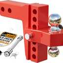LOCAME Adjustable Trailer Hitch, Fits 2.5-Inch Receiver Only, 8-Inch Drop/Rise Aluminum Drop Hitch,18,500 LBS GTW-Tow Hitch for Heavy Duty Truck with Double Stainless Steel Locks, Red, LC0015