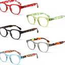 Kerecsen Reading Glasses 5 Pack Unisex Fashion Spring Hinge with Pattern Design Readers (5 Pack Mix Color-2)