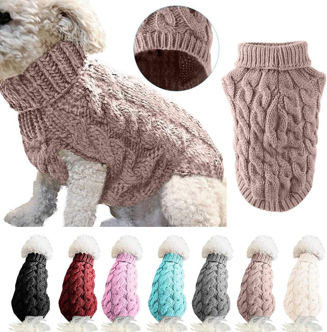 Winmany Pet Dog Turtleneck Knitting Sweater Coat Winter Warmer Thickening Pullover Knitwear Crochet Coat Clothes for Small Dog Cat, S Khaki (Black)