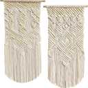 LIVALAYA Boho Macrame Wall Hanging Woven Decor, 24L x 13W, Set of 2, Beige wall decor Modern Bohemian Farmhouse woven wall hangings for House Apartment Dorm Room, Nursery, Geometric Aztec Dcor