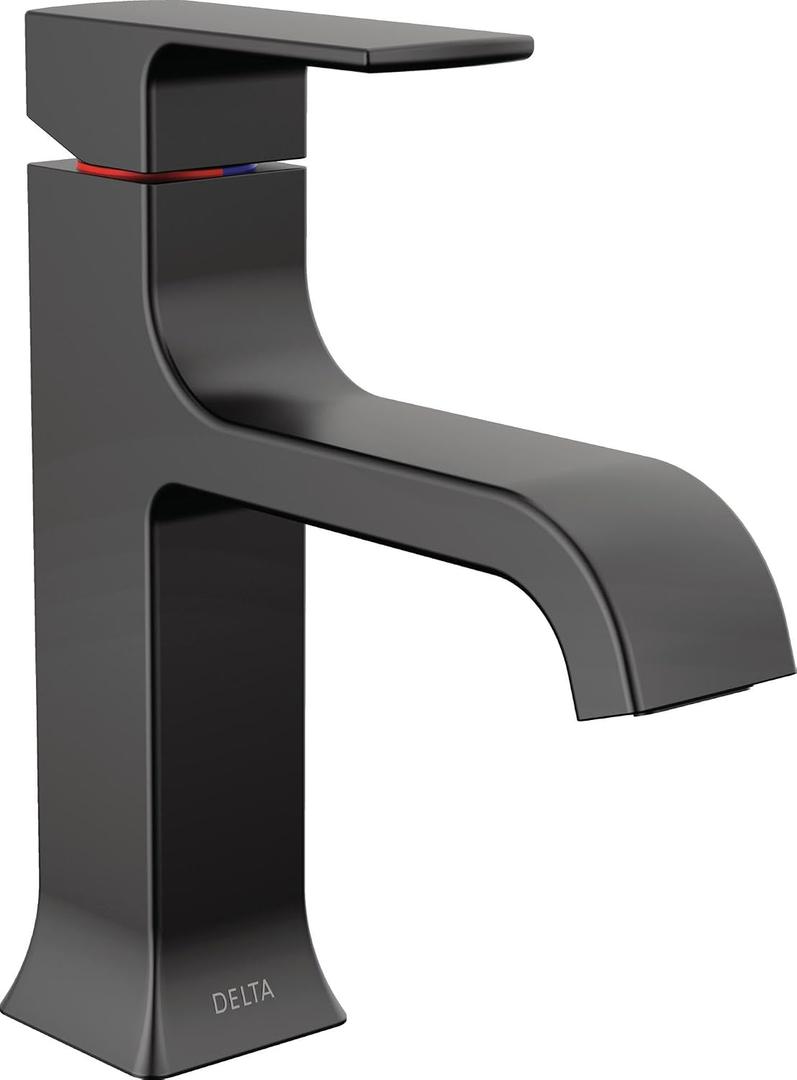 Delta Velum Matte Black Bathroom Faucet 1 Hole, Single Hole Bathroom Sink Faucet for Vanity, Metal Push-Pop Drain Assembly, Matte Black 539-BLMPU-DST