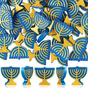 AceOrbit 50 Pcs Hanukkah Mini Resin Menorah Figurine Blue Hanukkah Ornament Tiny Tabletop Chanukah Menorah Jewish Holiday Decor, Festival Gift Home Altar Centerpiece
