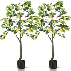 Jexine 2 Pack Artificial Lemon Tree 4 ft Tall Fake Plant Pre Potted Faux Lemon Tree Realistic Fruits for Indoor Home Decor Office Living Room
