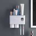 Wall-Mounted Toothbrush Storage Rack with Toothpaste Dispenser Gray Bathroom Organizer for Toothbrushes & Cups (2 Cup Gray (24.4x11.3x20cm/9.6x4.4x7.9in))