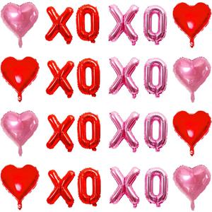 Valentines Day XOXO Balloons, Galentines Day Red Pink XOXO Balloon and Heart Foil Balloons for Valentines Day Anniversary Wedding Engagement Proposal Bachelorette Party Decorations