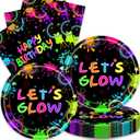 40Pcs Neon Party Decorations Not Glowing Birthday Plates and Napkins Neon Baby Shower Decorations Glow Party Supplies (Blue)