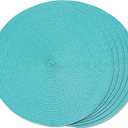 FunWheat Round Braided Placemats Set of 6 Table Mats for Dining Tables Woven Washable Non-Slip Place mats 15 inch(Turquoise, 6pcs)