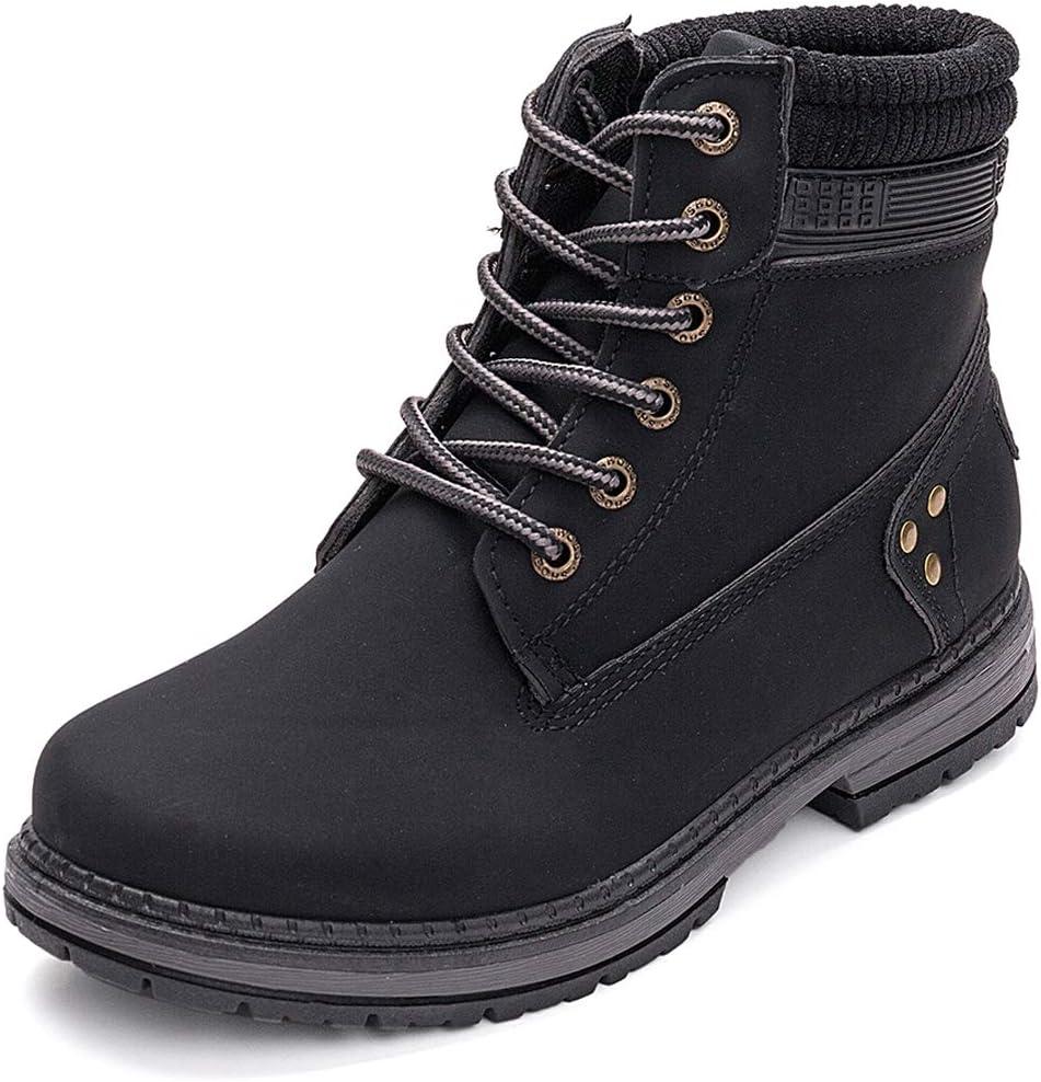 Athlefit Women's Work Waterproof Hiking Combat Boots Lace up Low Heel Booties Ankle Boots (7, Black)