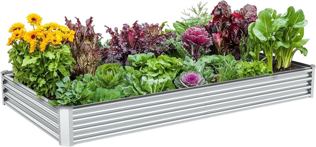 2PCS 8x4x1ft Raised Garden Bed-Outdoor Galvanized Planter Box for Vegetables, Fruits,Herbs, Flowers, Metal Raised Garden Bed kit-Grey (8x4x1FT 2P, Gray)