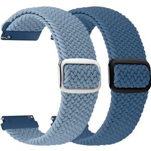 2 Pack Quick Release Braided Bands - 22mm Solo Loop Adjustable Soft Band for Women Men (Cold Sea Blue+Rock Blue)