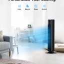 Abolee Tower Fan for Bedroom, Quiet Floor Fan, 90 Oscillating Fans for Indoors with 4 Speeds, 4 Modes, 24ft/s Velocity, FTS007R WHITE, 13IN*4.3IN*4.3IN, Black