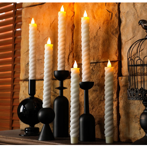 Baquler 6 Pcs White Flameless Taper Candle Twisted LED 9.65 Inch Spiral Taper Candles Battery Operated Twisted Candlesticks for Spring Wedding Birthday Home Party Holiday Dinner Fireplace