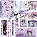 Cute Stationery Gift Set Kawaii Back to School Including Notebook Pencil Cas Ballpoint Pen ID Badge Holder Stickers Key Chain Bookmark purper