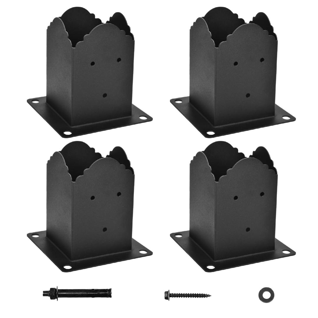 Creative Design 4x4 Post Base, Square Bracket Post Base for Fence Mailbox Deck, Bolt Down Post Base Wood Post Ground Anchor, Fit 3.5''x3.5'' Square Wood Post (Black - Set 4)