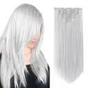 SYXLCYGG Silver White Hair Extensions Clip In Hair Extension Light Grey 22" Straight 5 Oz Hair Piece Womens Synthetic Fluffy Tangled Cheap