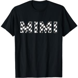 Checkered Race car Mimi White Black Checkerboard Women Flag T-Shirt, XL