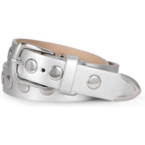 WERFORU Women Fashion Leather Belt Studded Leather Belt Ladies Belts for Jeans Dress Punk Belt (37"-41" Waist Adjustable, Silver)