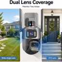 Outdoor Camera, Dual Lens PTZ 6MP Security Camera Outdoor, 6X Digital Zoom, Auto Tracking, Color Night Vision, 5G/2.4G Dual-Band WiFi, Plug-in Power, 2-Way Audio, IP66 Waterproof