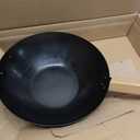 DUMOS 13.5" Pre-Seasoned Carbon Steel Wok Pan for Stir Fry, Black