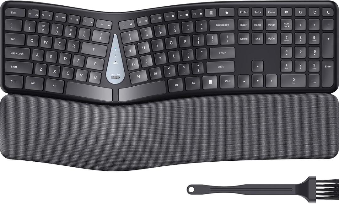 Wireless Ergonomic Keyboard, Split Keyboard with Wrist Rest and Cleaning Brush, 2.4G Computer Keyboard, Comfortable and Natural for Windows PC Laptops (Black)