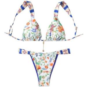 MakeMeChic Women's Floral Print 2 Piece Bikini Sets Tie Back Triangle Thong Bathing Suit Swimsuit S