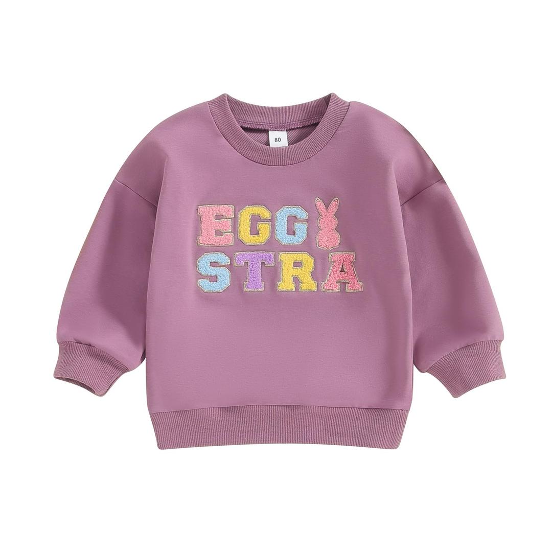 5 x wybzd Toddler Boys Girls Easter Outfit Baby Kids Egg Star Crewneck Sweatshirt Oversize Pullover Bunny Shirt Holiday Clothes Purple Egg Star 12-18 Months (Purple)