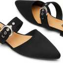 Rekayla Mules for Women Adjustable Strap Pointed Toe Backless Loafer Shoes 7