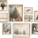 ASTRDECOR Vintage Christmas Wall Art, 9-Piece Winter Holiday Poster Set, Santa, Snowman, Pine Tree Prints for Cozy Xmas Room Dcor, Largest 11"x14", Multi Sizes, Christmas Picture Decorations Unframed
