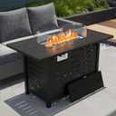 44" Outdoor Propane Fire Pit Table, 48,000 Btu Lp Gas Rectangular Fire Table with Ignition Systems and Lid,Outdoor Firetable with Glass Rocks for Patio Deck Garden Backyard