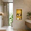 SaniteModar Stainless Steel Shower Niche 12" x 24" Brushed Gold 1/3Split | No Tile Needed, Recessed Bathroom Niche 2-Tier, Waterproof, Space-saving, Easy Setup, Built-in Storage for Bathroom, Kitchen